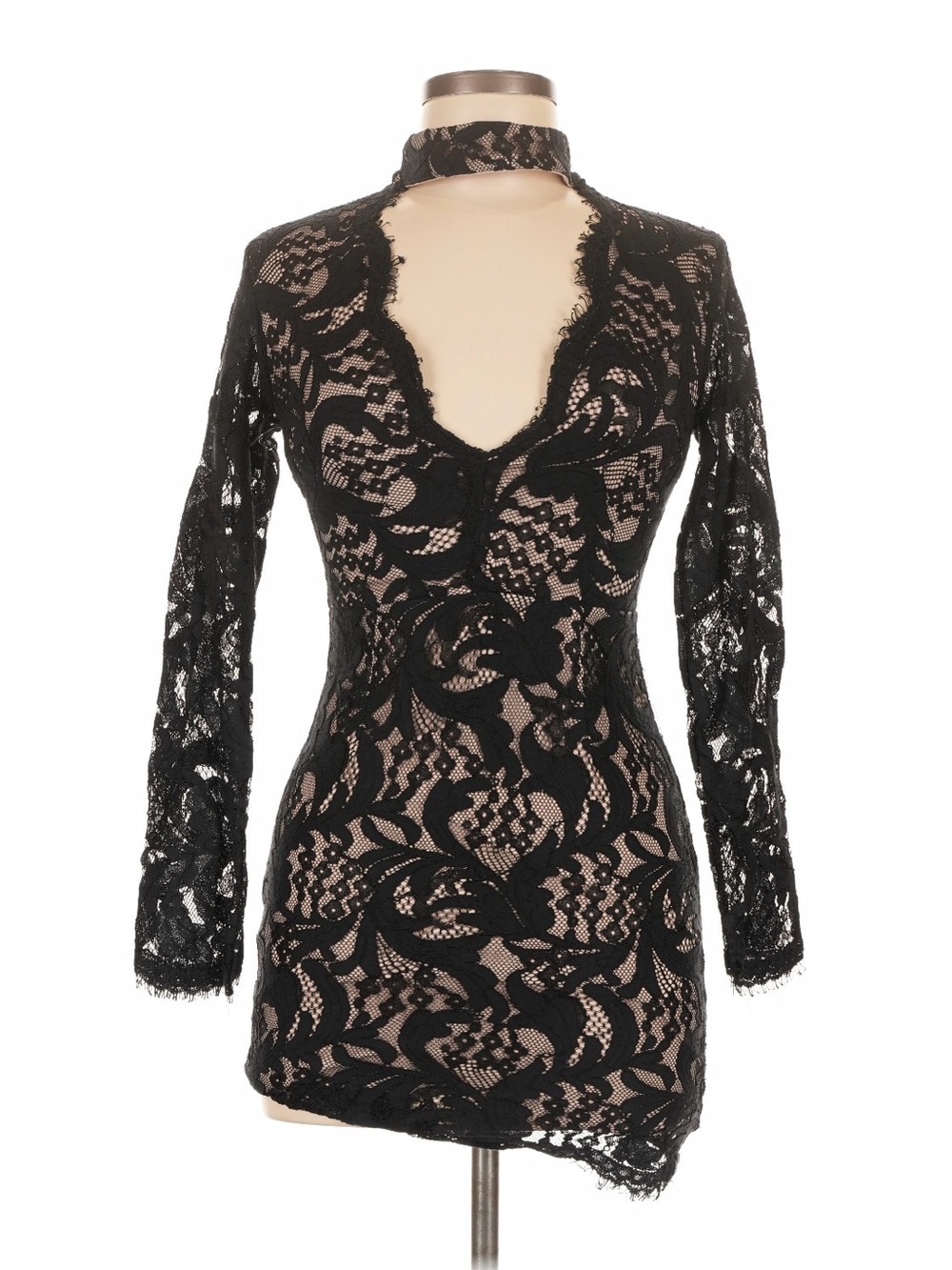 Black Lace Mini Dress with Choker Neckline